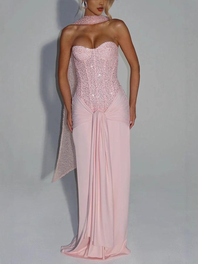 Женское платье-бандо на шнуровке с высокой талией, европейско-американский стиль, однотонное, облегающее, модель 8203.