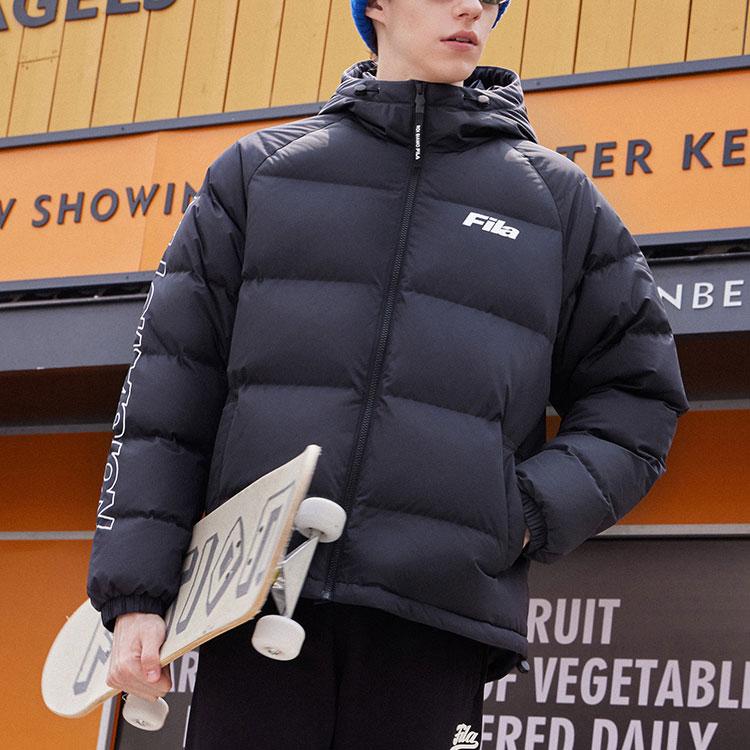 Fila Fusion QR Письмо Молния С капюшоном Короткая Теплая Ветрозащитная Пуховая куртка Унисекс верхняя одежда Черный T11U346901F-BK