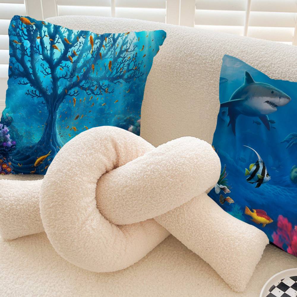 Ocean Animal Underwater World Cushion Cover Car Throw Pillow Case For Sofa Car Christmas Gift 40X40Cm 45X45Cm