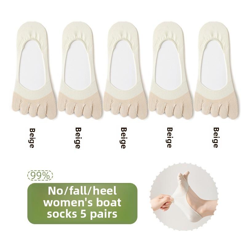 5 пар женских летних тонких носков из чистого хлопка, впитывающих пот, дезодорирующих, дышащих, нескользящих, невидимых, с пятью пальцами