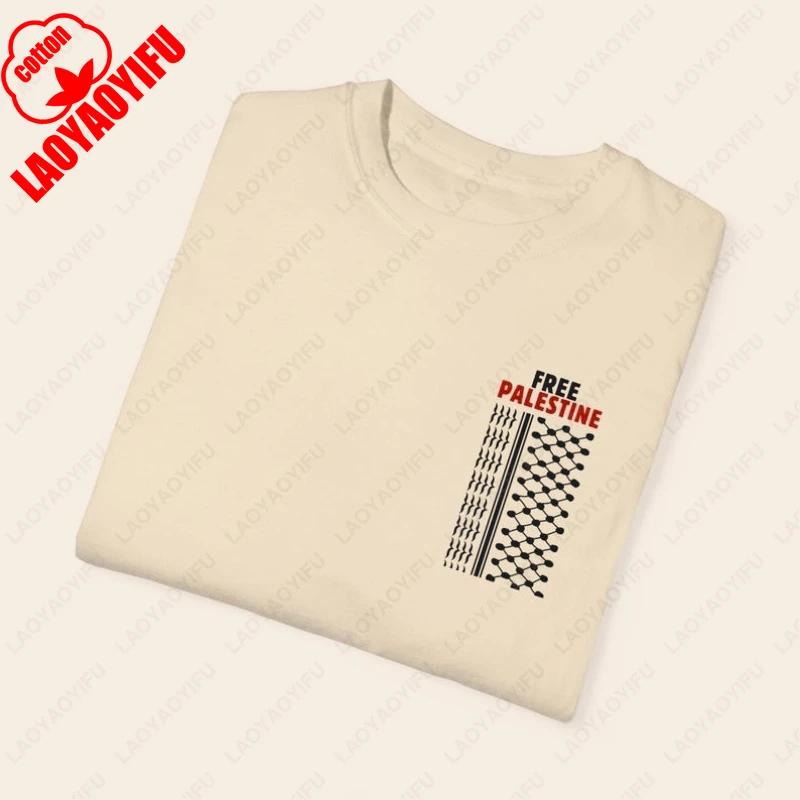 Газа Кефия Женская Футболка с Принтом Хандала Унисекс Футболки с Коротким Рукавом Минималистичный Стиль Хлопок Круглый Вырез Уличная Одежда Дышащие Топы