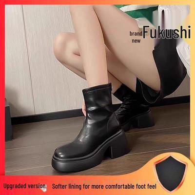 Женские белые мартинсы на толстой подошве, увеличивающие рост - осенне-зимняя модная эластичная облегающая короткая обувь