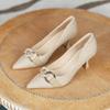 Fine Heeled Single Shoes Women's Fashion 2024 Spring Autumn New Pointed High Heels Metal Buckle Pumps Women Shoes Ladies Shoes