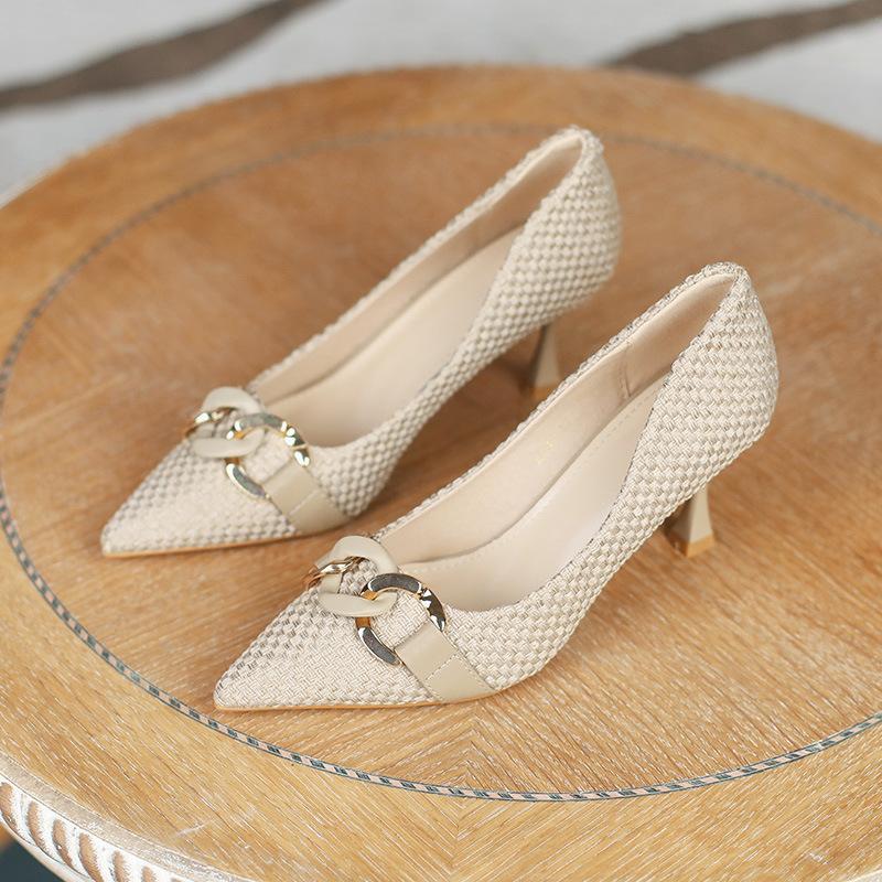 Fine Heeled Single Shoes Women's Fashion 2024 Spring Autumn New Pointed High Heels Metal Buckle Pumps Women Shoes Ladies Shoes
