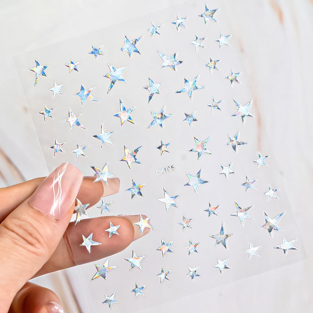 9-Color Pentagram Nail Art Sticker, Laser Gold, Silver, Red Plastic Nail Art Sticker, Color Nail Art Decorative Sticker.