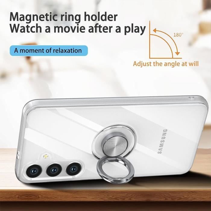 Coque de protection - BOOLING - pour Samsung Galaxy S24 Plus - Silicone - Transparent - Anneau Support 360°