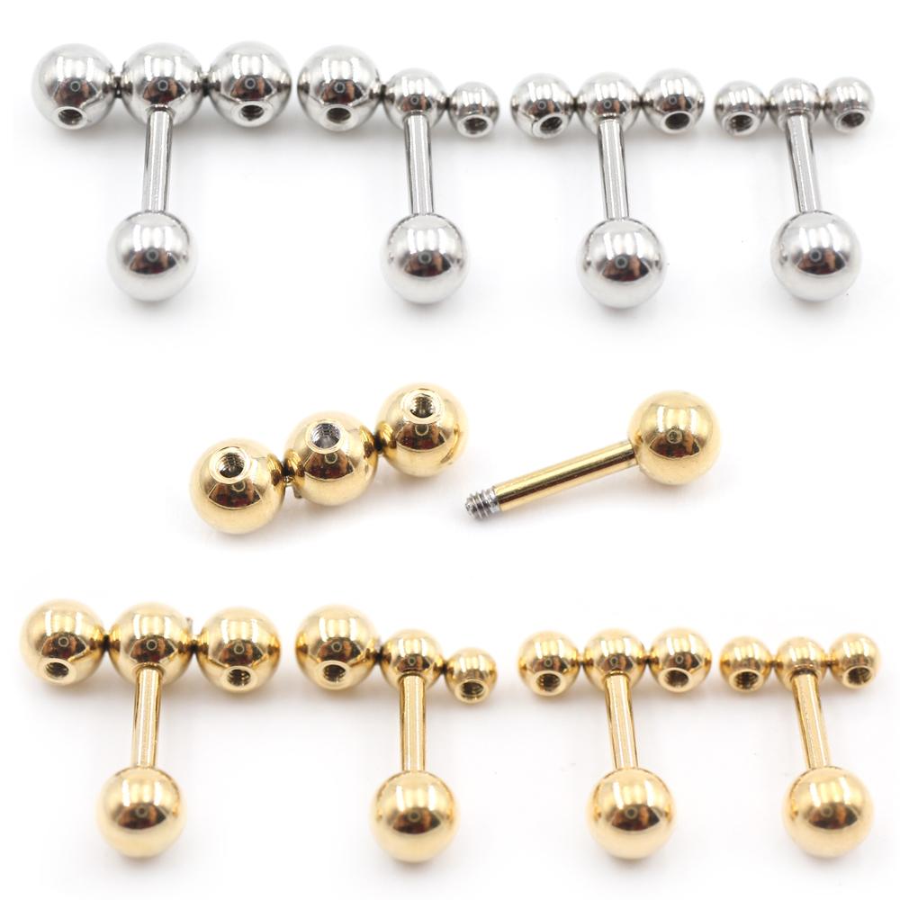 Alisouy 2PC нержавеющая сталь резьба три шарика фасоль женщины мужчины девушка серьги гвоздик хрящ винт серьги пирсинг ювелирные изделия