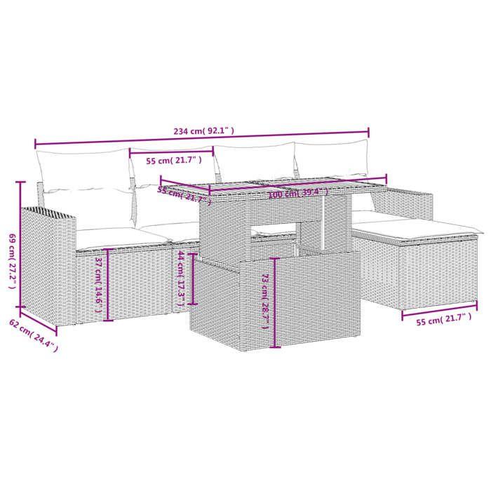 VidaXL Salon de Jardin avec Coussins 6 pcs, Canapés de Terrasse, Ensemble de Meubles de Patio, Mobilier d'Extérieur, Gris 3271291