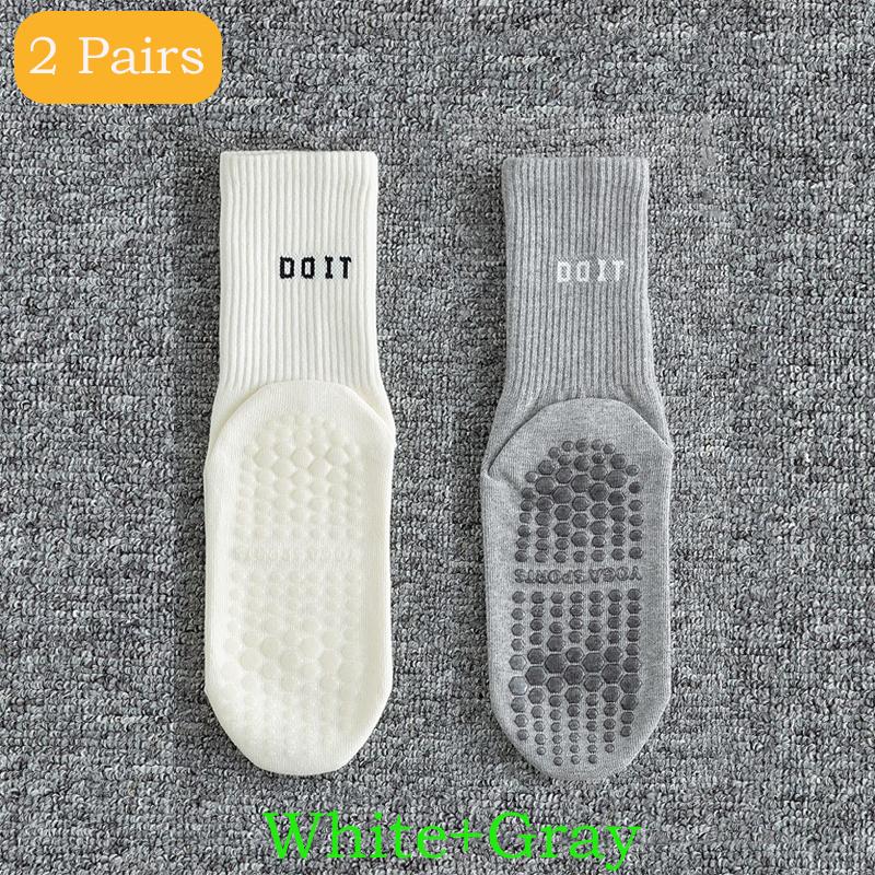 2 пары спортивных носков, хлопковые носки до середины голени для йоги, однотонные, полосатые, дышащие, нескользящие, для занятий фитнесом в помещении, для танцев в спортзале, пилатеса