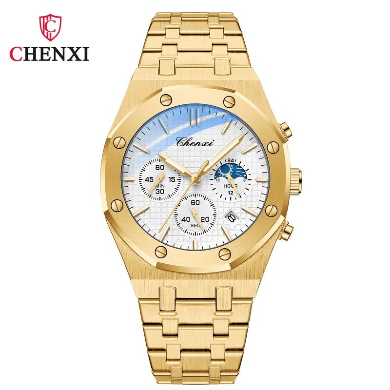 Chenxi Top Luxury Brand Auto Date Wristwatch Mens Sport Waterproof Multi Function Chronograph Stainless Steel Wristwatches