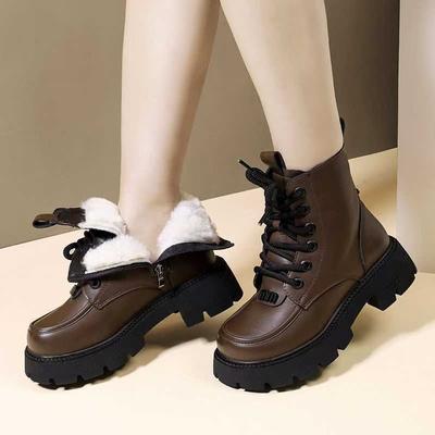 Женские короткие ботинки осень-зима 2025 осень-зима новые тонкие ботинки британский стиль задняя молния бархатные ботинки на платформе ботинки Мартин