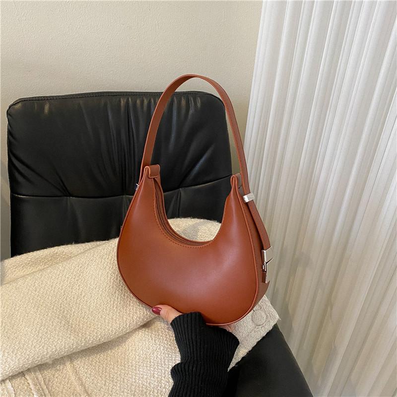 Women Solid Color Zipper Dumpling Bun Satchel Bag Leisure PU Leather Small Shoulder Bags Adjustable Band Strap