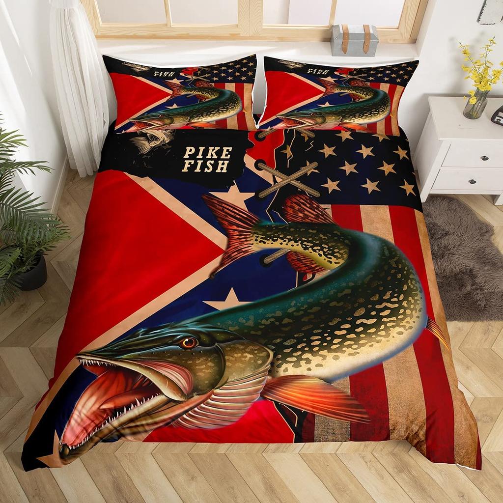 Marlin Swordfish Duvet Cover Set Hunting Fishing Bedding Set Tie Dye Sea Fishing Boat Marine Life Nautical Comforter Cover Queen