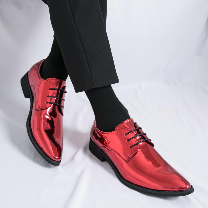 Модные туфли дерби мужские туфли из искусственной кожи на низком каблуке с острым носком для банкета парикмахерские повседневные мужские туфли большие размеры 38-46