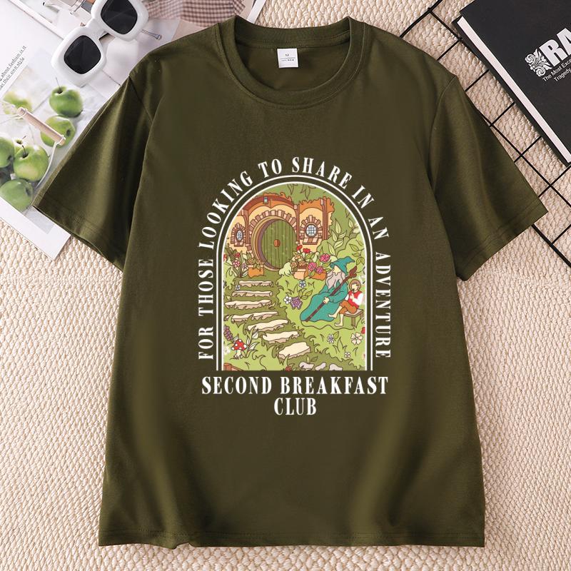Second Breakfast Club T Shirt Unisex Unisex Adventure Bookish TShirt Fantasy Book Lover Top Casual Cotton Short Sleeve Tees
