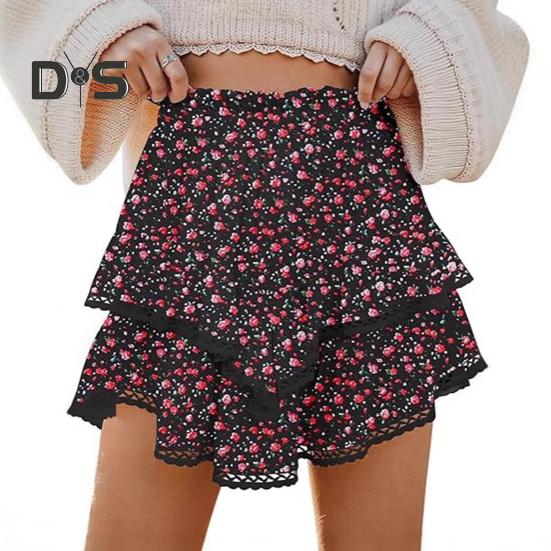 Женская юбка-торт с высокой талией, двухслойная мини-юбка в стиле бохо с оборками и эластичным поясом, кружевная юбка с подолом