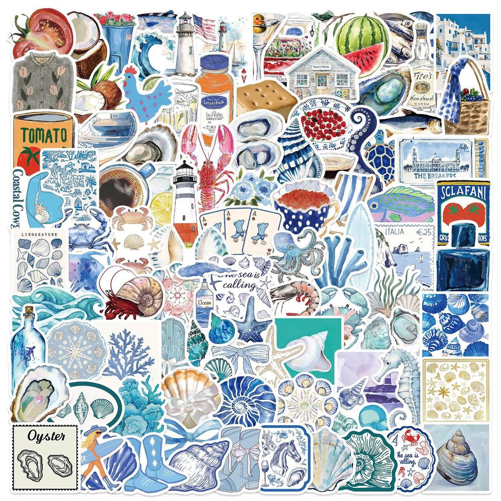 100Pcs Coast Aesthetic Graffiti Open Sea Stickers Decorative Guitar Notebook Suitcase DIY Waterproof Stickers School Supplies