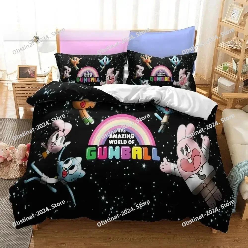 Аниме Удивительный мир Гамбола Постельное белье Комплект постельного белья с принтом С наволочкой Постельное Белье Мягкое Покрывало Мягкое Односпальное Двуспальное Квин Супер Кинг-Размера Размерыd