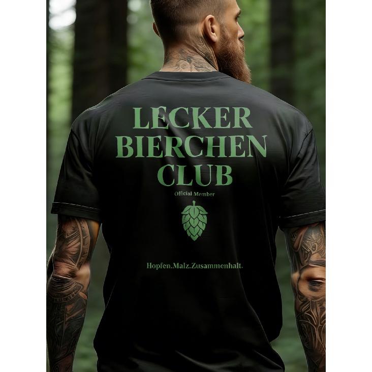 Men's T-Shirt Black Lecker Bierchen Club Text And Hop Leaf Print Casual Outdoor Wear