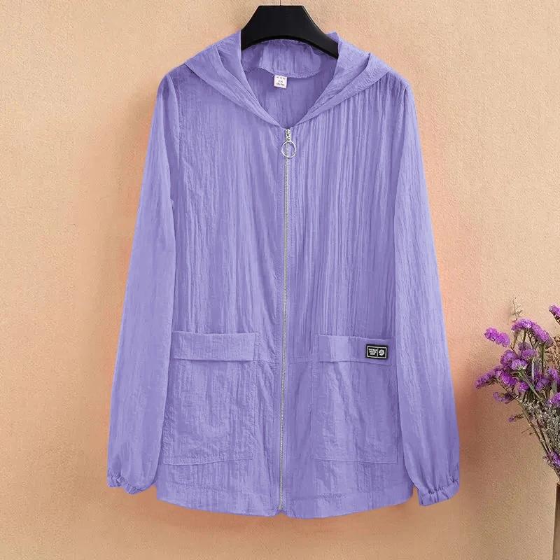 Summer Sun Protection Clothing Hooded Casual Short Jacket Thin Anti-ultraviolet Skin Clothing Women's Large Size