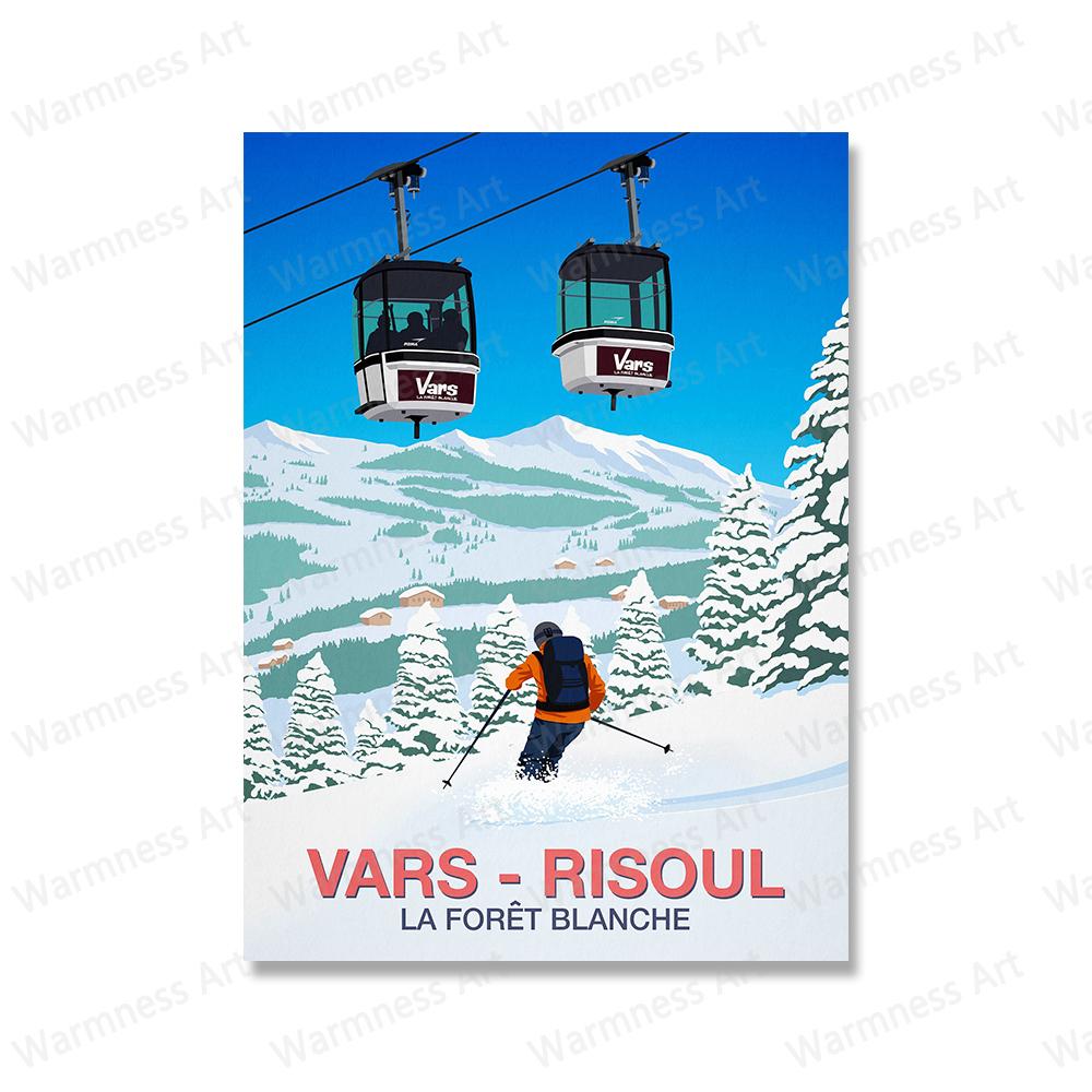 Зимние виды спорта Катание на лыжах Художественные постеры Картина на холсте Винтажные принты с изображением путешествий Картина с изображением гор на лыжах в снегу для гостиной Домашний декор