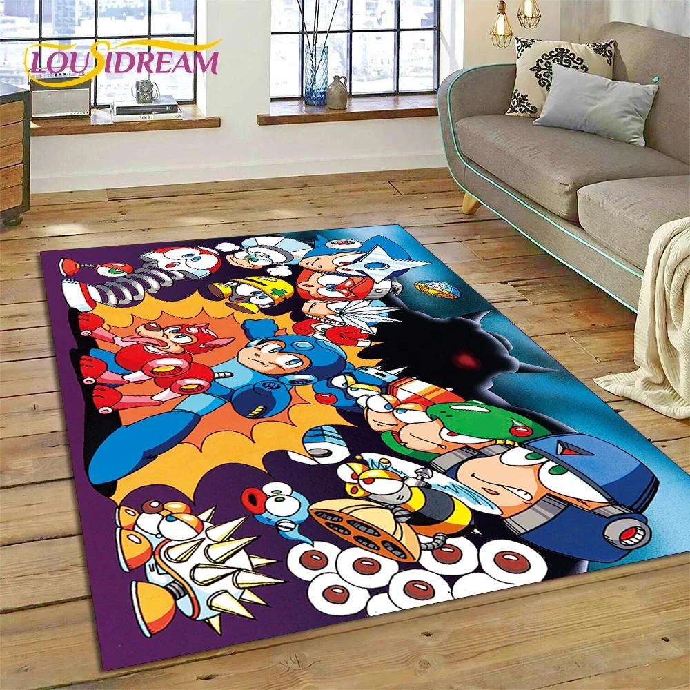 Retro Cartoon Rockman Mega Man Game Rug Carpet for Living Room Bedroom Home Decor,Floor Mat Non-slip Decoration for Sofa Doormat