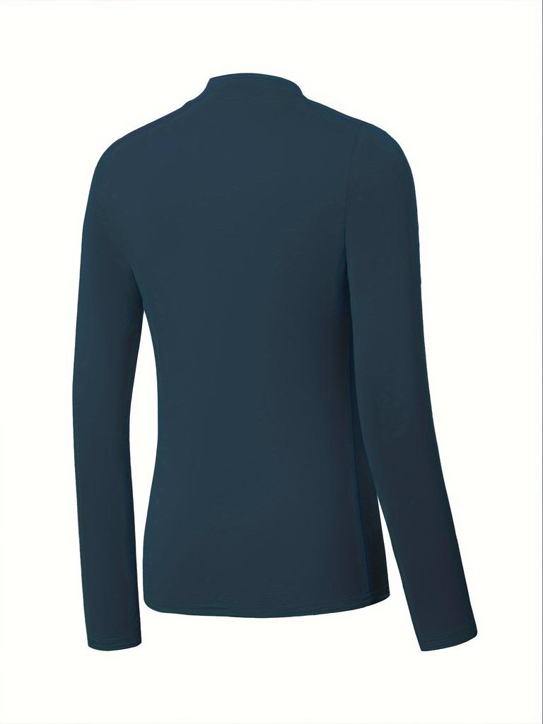 Женский базовый слой с флисовой подкладкой и круглым вырезом, облегающего кроя - Однотонный, с длинным рукавом, уютное осенне-зимнее нижнее белье