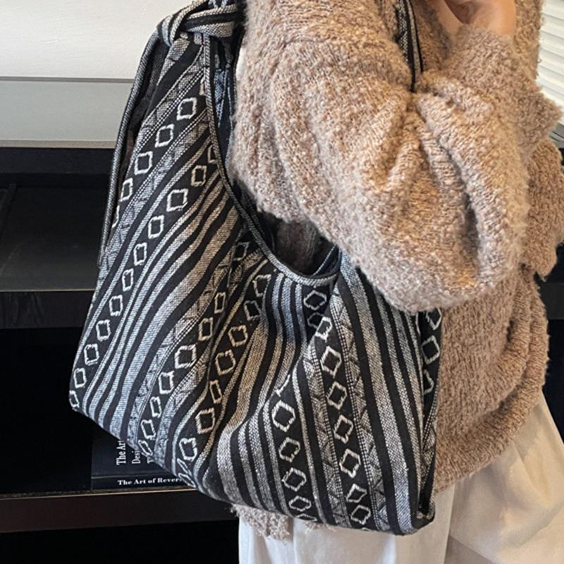 Ленивая холщовая сумка женская модная новая ретро сумка через плечо большая вместимость сумка-тоут полосатая сумка-мессенджер