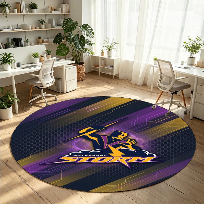 Melbourne Storm Printed Round Crystal Velvet Rug Soft Non Slip Floor Carpet For Bedroom Holiday Gift