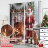 2pcs 2D Flat Printing Merry Christmas Popular Curtain Christmas Santa Cozy Fireplace Polyester Without Electricity Festive