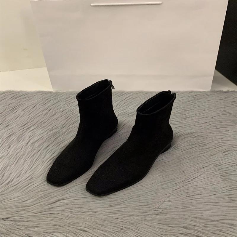 Осень и зима Новые замшевые ботильоны на грубом каблуке Женские модные универсальные эластичные короткие ботинки Корейские узкие ботинки