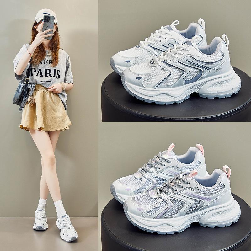 Повседневные женские кроссовки. Массивные теннисные туфли. Легкая сетчатая обувь из искусственной кожи. Дышащая нескользящая прогулочная обувь на шнуровке. Женские тренировочные кроссовки для бега.
