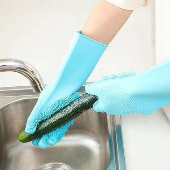 1 Pair Dishwashing Gloves Reusable Anti-slip Pattern Comfortable Cleaning Protective Gloves Household Kitchen Tools