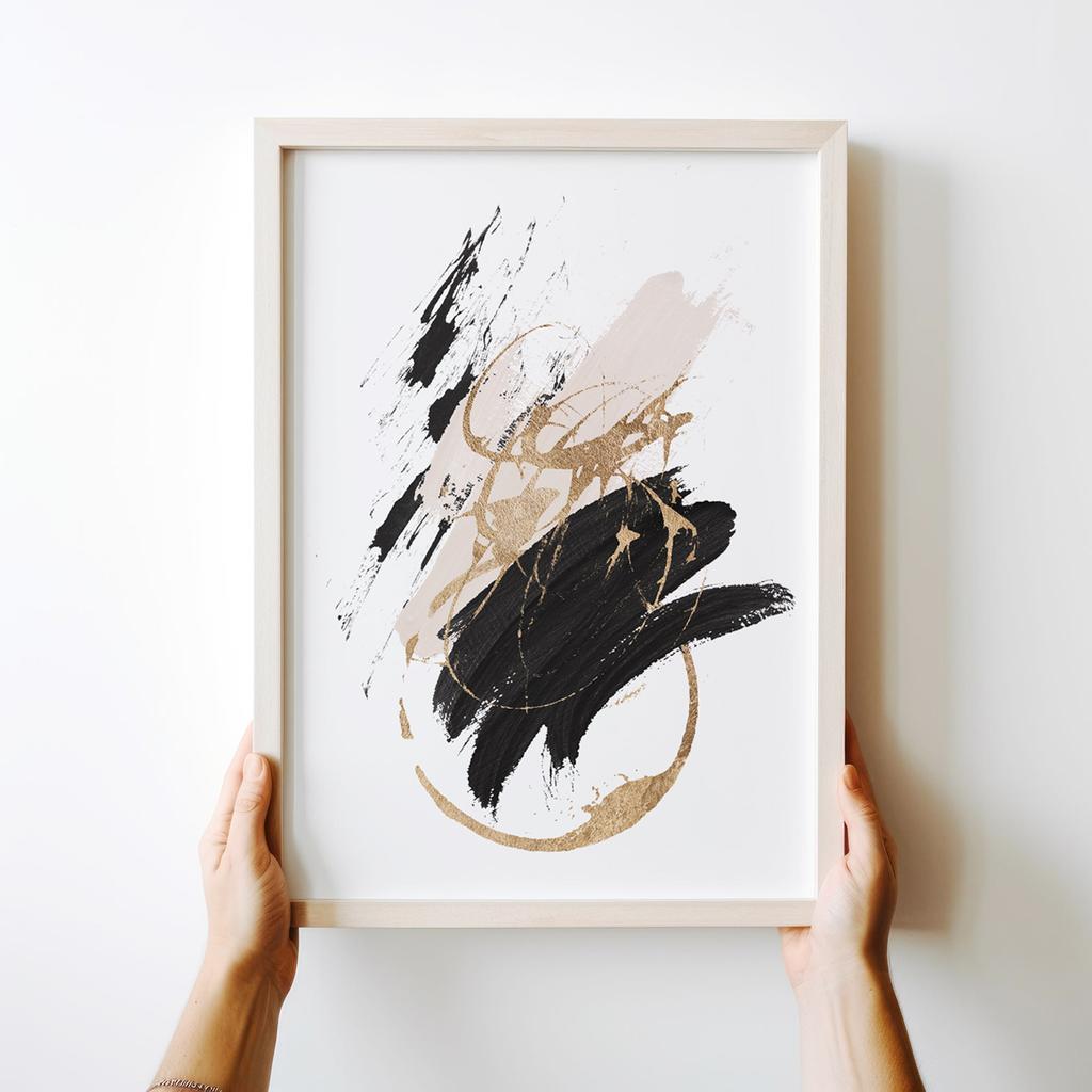 Plakat abstrakcja czarny róż złoto