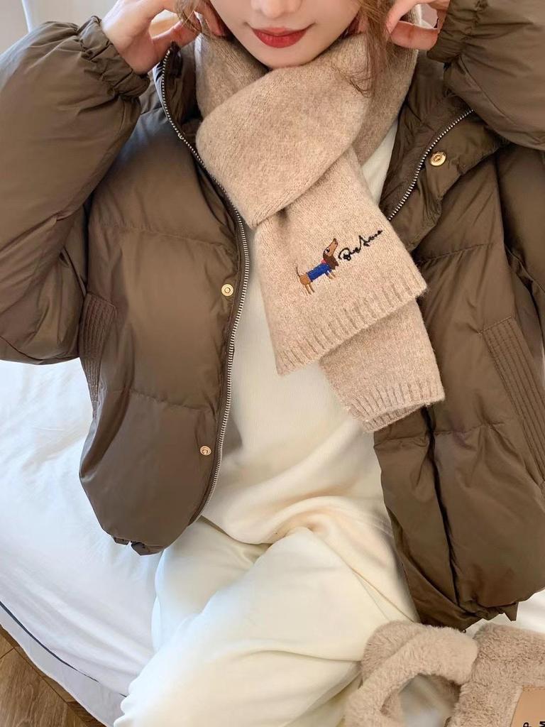 Толстый теплый вязаный шарф в корейском стиле - однотонный, милый и холодостойкий для щенков-девочек, зима 2024 г.