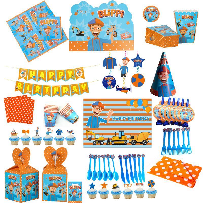 Blippi Birthday Party Supplies Paper Cups Plates Banner Straw Kids Balloon Decor