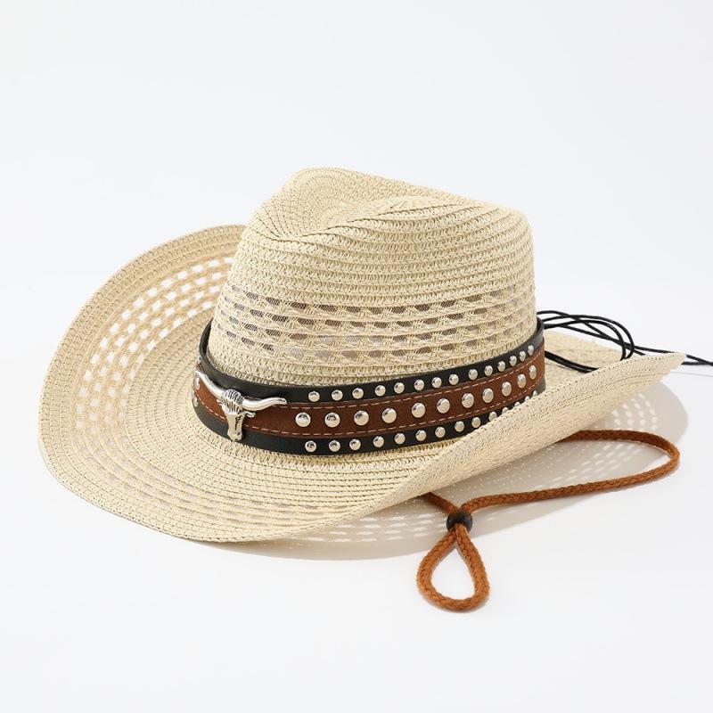 European and American new western denim straw hat retro ethnic style jazz hat men's and women's versatile sunshade sunscreen hat