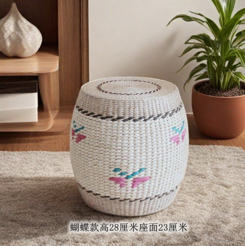 Круглая ротанговая подушка-пуф ручной работы, татами-пуфик, низкий стульчик для журнального столика в гостиную