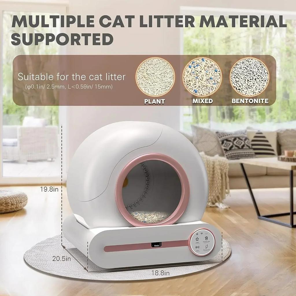 Tonepie Smart Cat Litter Box Автоматическая самоочистка Wi-Fi App Control Лоток для туалета для домашних животных Ионный дезодорант 65 л Многоязычный