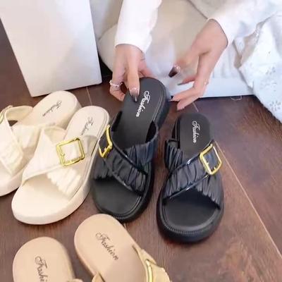 Женские весенние сандалии на толстой подошве, однотонные, летние, повседневные, с плоской подошвой, нескользящие, пляжные тапочки, размер 36-41