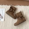 Fashion Retro Style Bow Short Boots Women's Autumn and Winter Design Sense Lace-up Single Boots with Skirt Solid Color Martin Boots