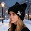 Осенне-зимняя женская зимняя милая шапка с кошачьим узором, теплая и вязаная шапка