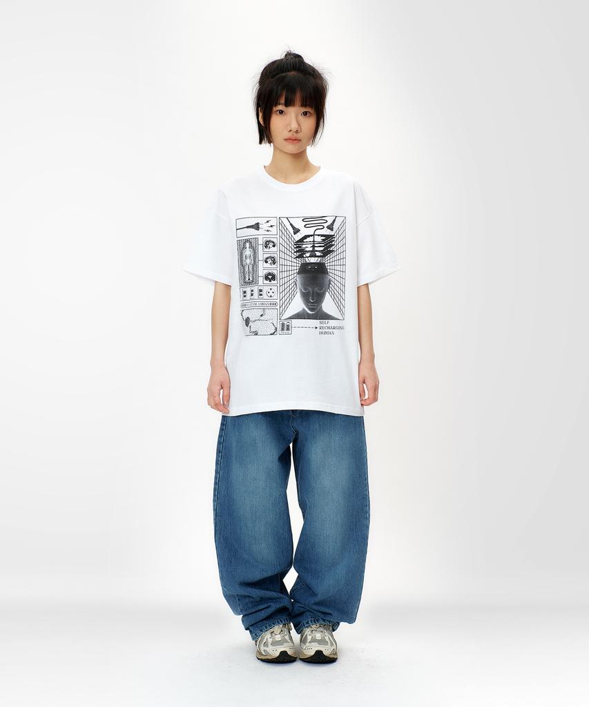 LAUGHER Charging Human T-Shirt - White