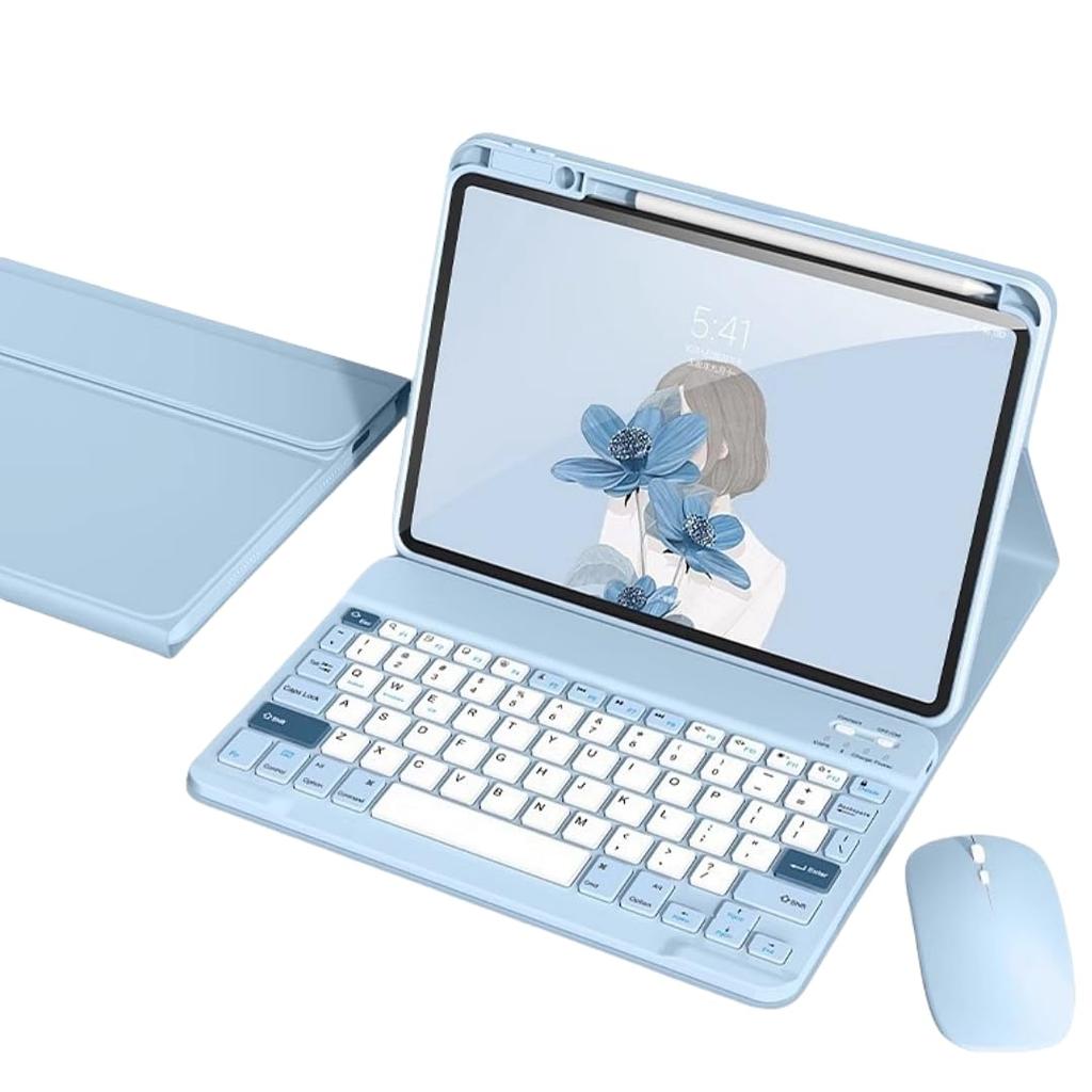 GOOVEN Stylish Keyboard Case for iPad Air 11 with Mouse and Pencil Storage On Compatible with iPad Air 11 and 1st Bluetooth Wireless Keyboard with