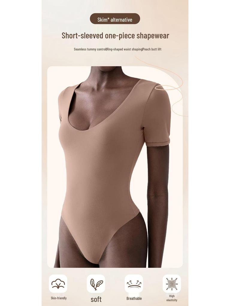 Seamless Short-Sleeve Shaping Bodysuit Thong for Women