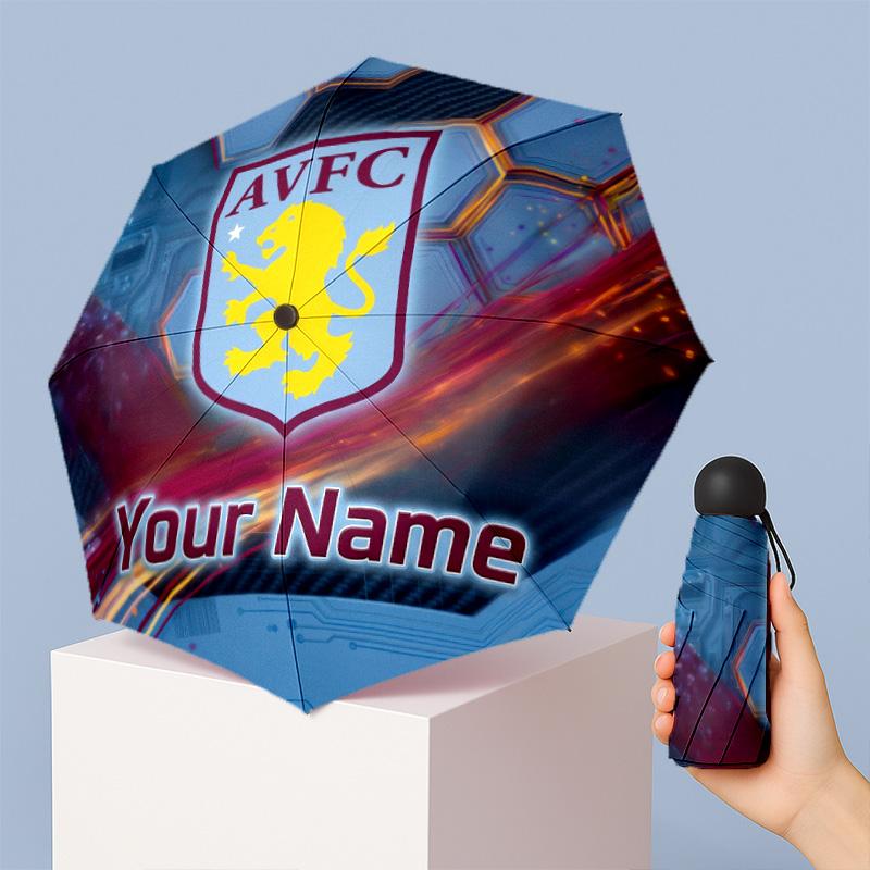 Aston Villa Manual Five Fold 8 Rib Umbrella Support Custom Text, Lightweight Travel Umbrella