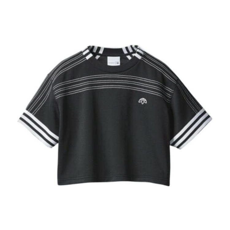 Adidas Originals x Alexander Wang Полосатая футболка с круглым вырезом и перевернутым логотипом Женские топы Черные BR9215