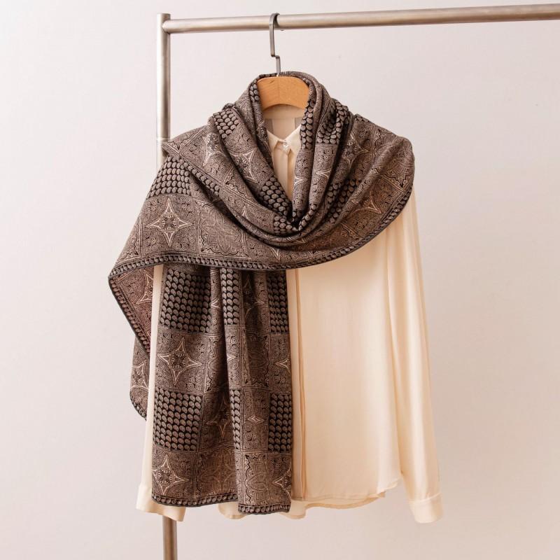 Womens Silk Wool Scarf 2026 Luxury Double-sided Printed Long Shawl Versatile Wrap