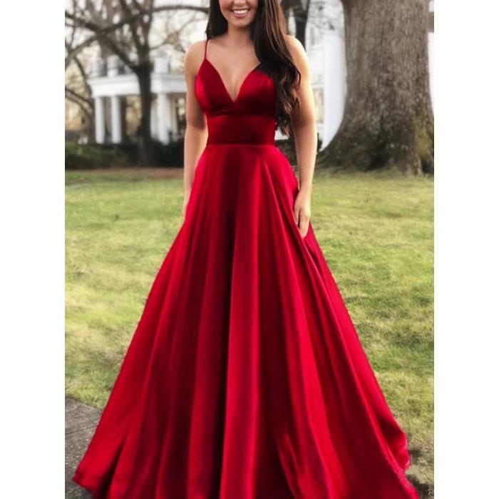 Лето новая европейская и американская женская одежда сексуальное платье с V-образным вырезом на бретельках однотонное без рукавов модное вечернее платье