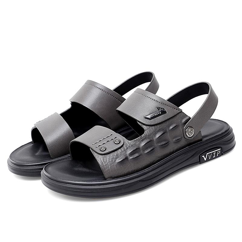 Мужские летние модные сандалии из крокодиловой кожи, тапочки для взрослых, комфортная пляжная обувь с толстой подошвой, нескользящие сандалии из кожи с открытым носком